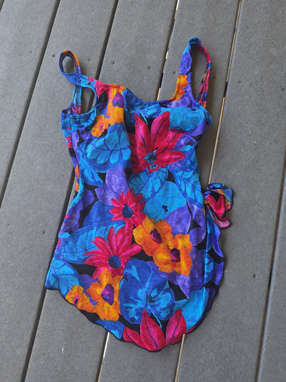 Vibrant Tropical Floral Swimdress - Blue, Pink, Orange